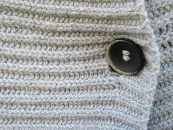 Close-up of button on cardigan sweater