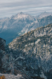 Aerial view of snowcapped mountains against sky