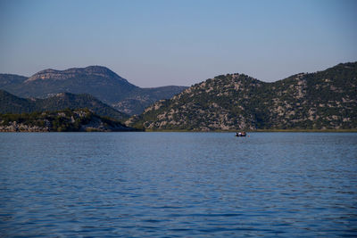 Scenic view of lake against clear sky