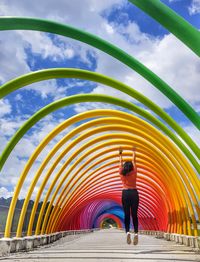 Full length rear view of woman standing against sky