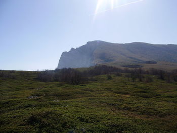 Scenic view of mountains against clear sky