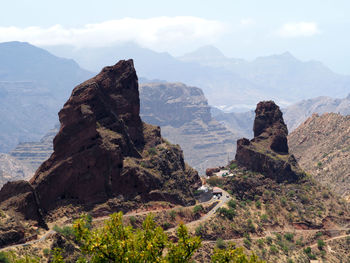 Scenic view of rock formations on landscape against sky