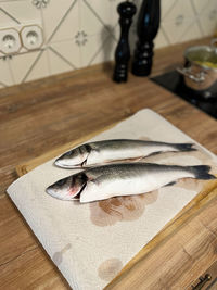 High angle view of fish on table