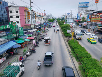 High angle view of traffic on city street