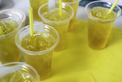 High angle view of drink on table