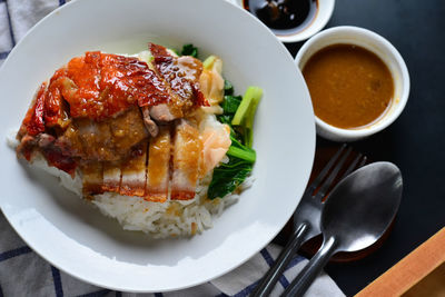 High angle view of meal served in plate