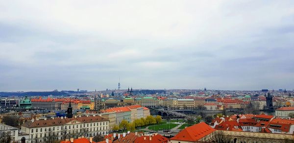 High angle view of townscape against sky