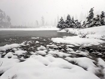 Frozen lake against sky during winter