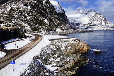 Scenic view of snowcapped mountains against sky