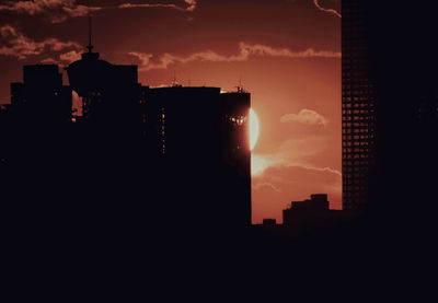 Silhouette of buildings at sunset