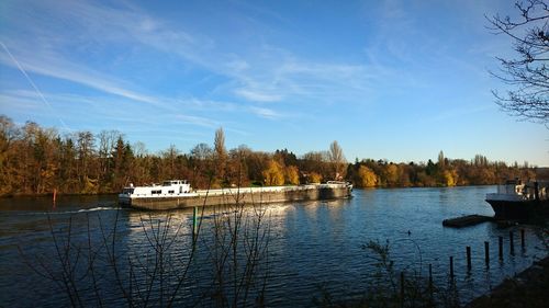 Boats in calm lake