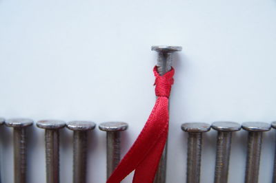 Close-up of wood against white background