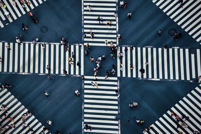 High angle view of people on road