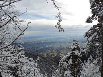 Scenic view of landscape against sky during winter