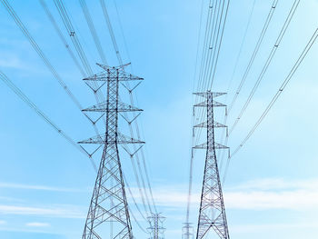 Low angle view of electricity pylon against sky