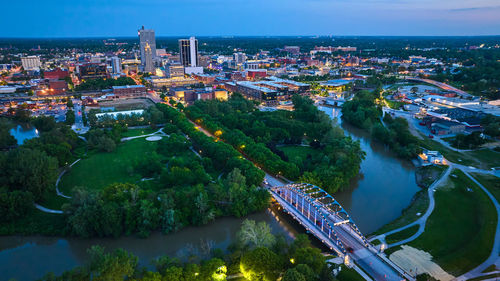 High angle view of buildings in city