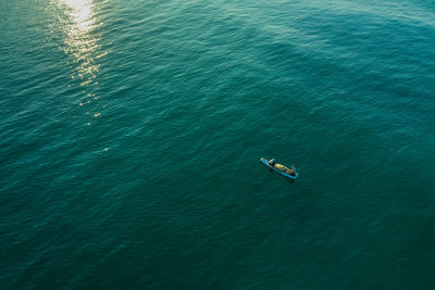 High angle view of ship on sea