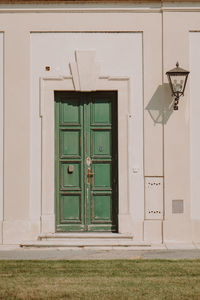 Closed door of building