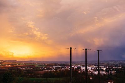Scenic view of city against sky during sunset
