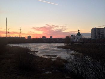 View of built structure at sunset