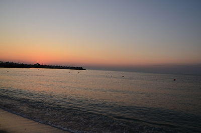 Scenic view of sea against clear sky during sunset
