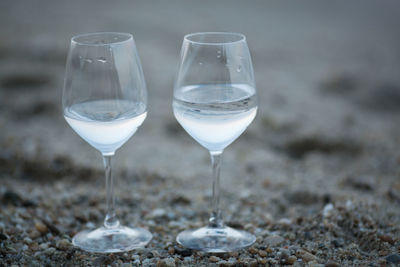 Close-up of water in wineglasses