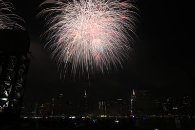 Low angle view of firework display at night