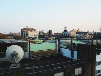 View of cityscape against clear sky