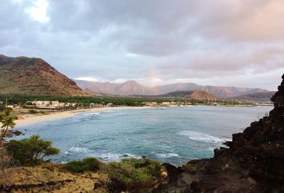 Scenic view of sea against cloudy sky