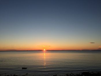 Scenic view of sea against clear sky during sunset