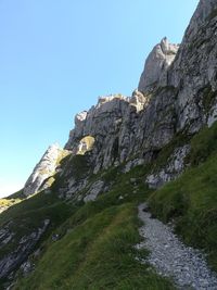 Low angle view of rock formations against sky