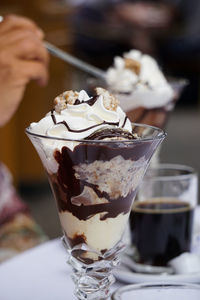 Icecream in glasses served at a restaurant