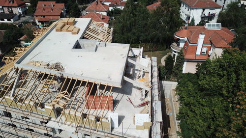 High angle view of buildings in city