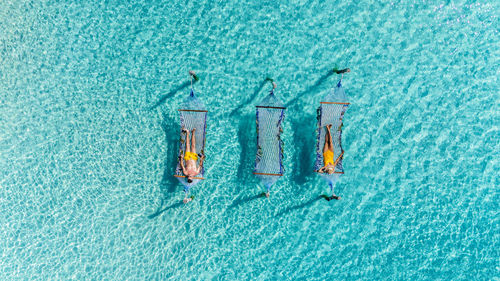 High angle view of boats in sea