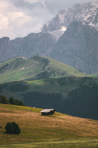Scenic view of field and mountains against sky