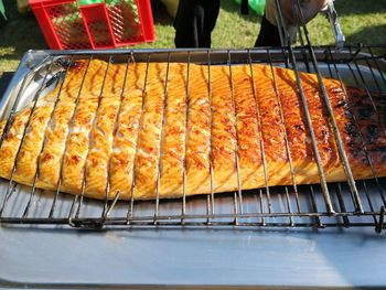 High angle view of barbecue grill