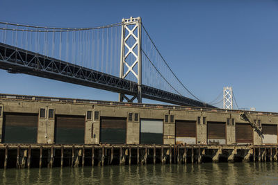 Low angle view of suspension bridge