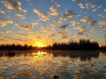 Scenic view of lake against sky during sunset