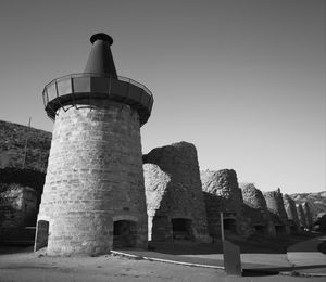 Low angle view of historic building against clear sky