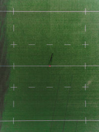 High angle view of people walking on playing field
