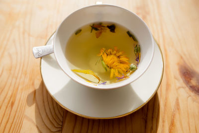 High angle view of tea on table