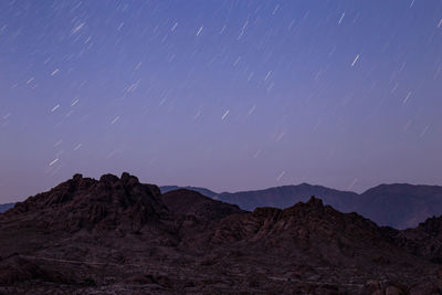 Low angle view of mountain against sky at night