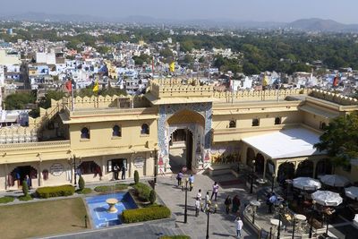 High angle view of buildings in city