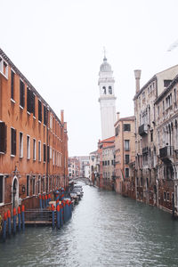 Canal passing through buildings in city