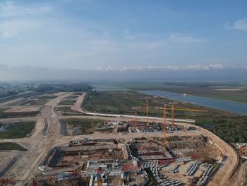 High angle view of road against sky