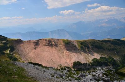 Scenic view of landscape and mountains against sky