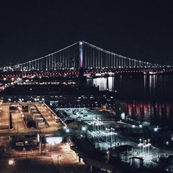 Bridge over river at night