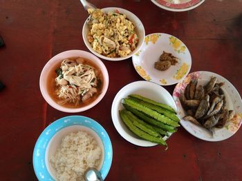 High angle view of food on table