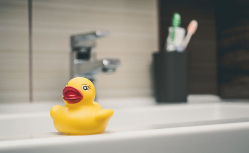 Rubber duck on bathtub