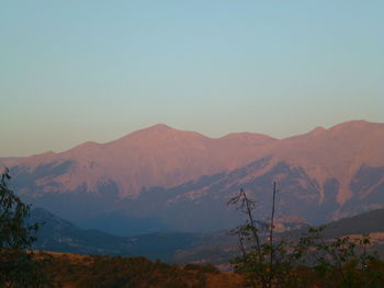 Scenic view of mountains against clear sky